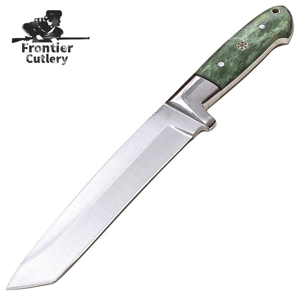 Custom Handmade D2 Tool Steel Jade-Green Camel Bone Large Tanto Hunting Knife