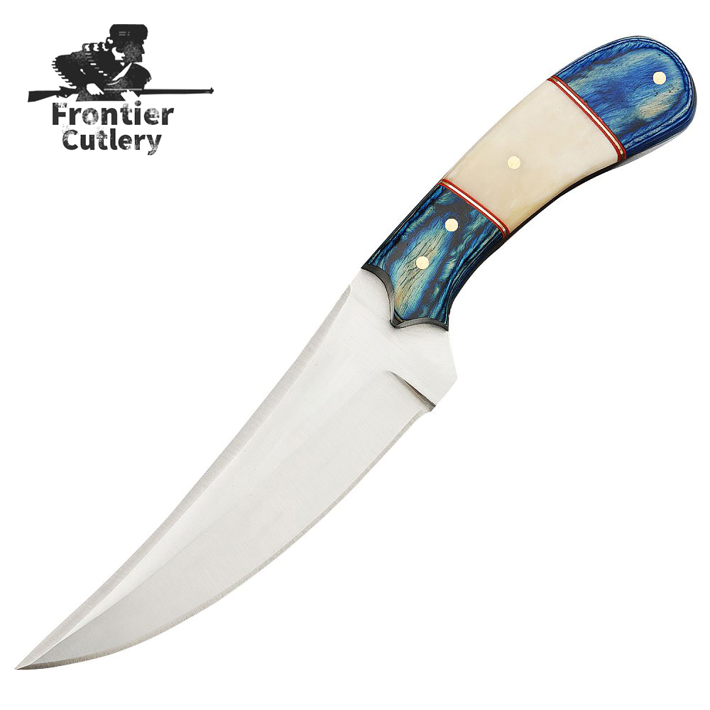 Custom Handmade Stainless Steel Hunting Style with Durable Leather Cover & Color Wood Bone Handle