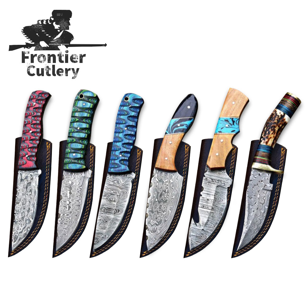 Handmade 6-Piece Damascus Steel Collectors Knife Set with Leather Sheath